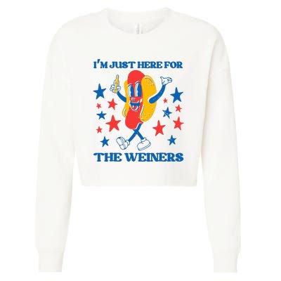 Hot Dog Im Just Here For The Wieners 4Th Of July Cropped Pullover Crew