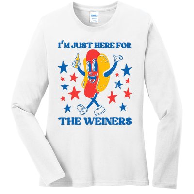 Hot Dog Im Just Here For The Wieners 4Th Of July Ladies Long Sleeve Shirt