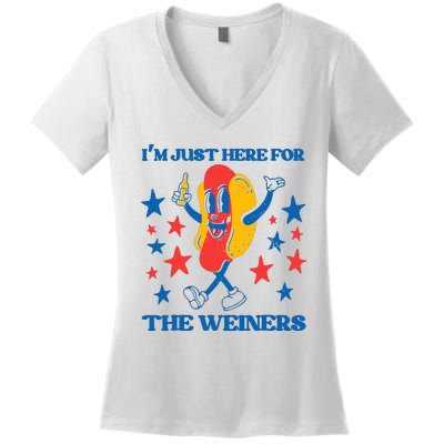 Hot Dog Im Just Here For The Wieners 4Th Of July Women's V-Neck T-Shirt