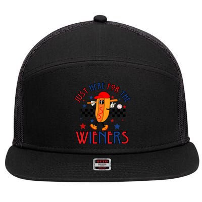 Hot Dog Im Just Here For The Wieners 4Th Of July 7 Panel Mesh Trucker Snapback Hat