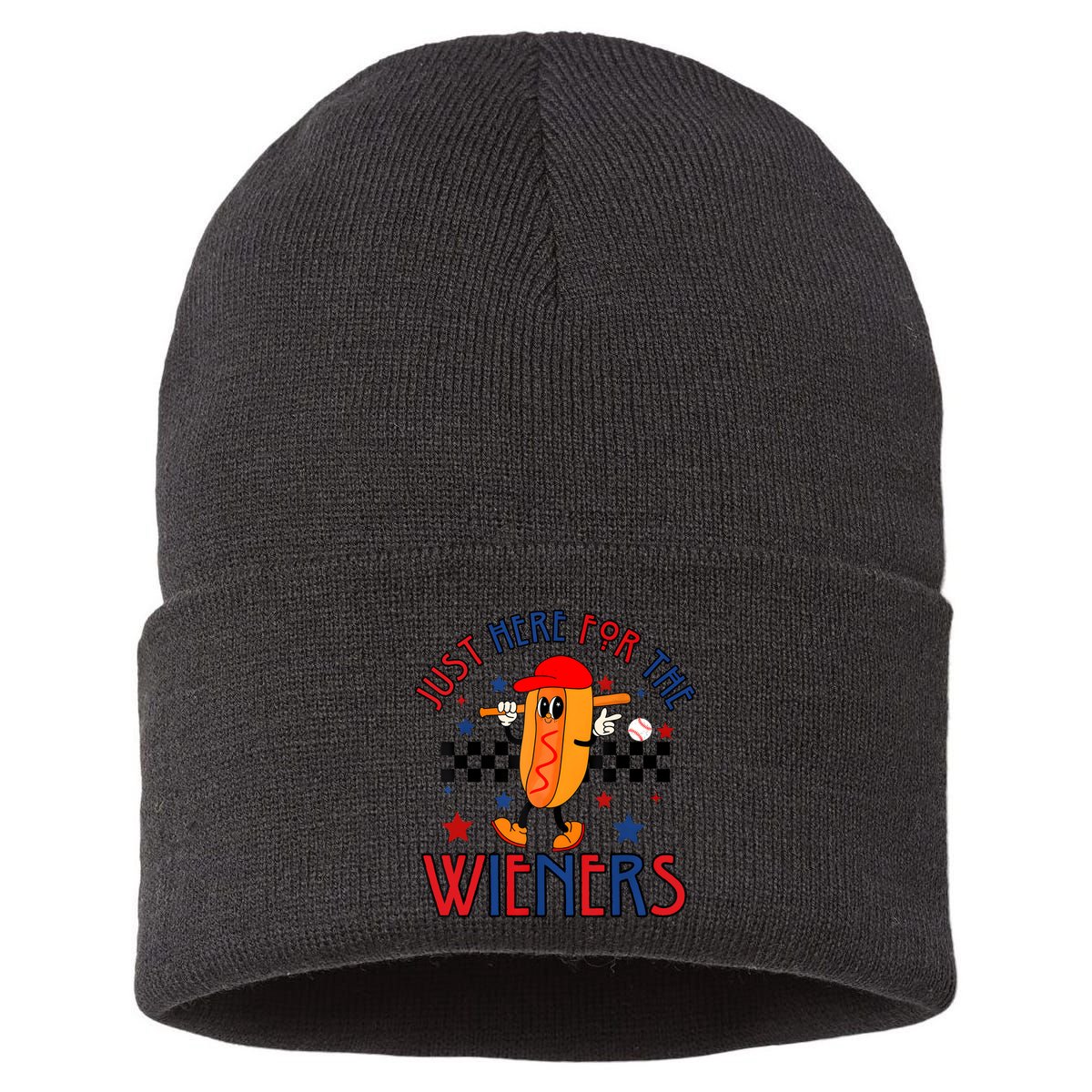 Hot Dog Im Just Here For The Wieners 4Th Of July Sustainable Knit Beanie
