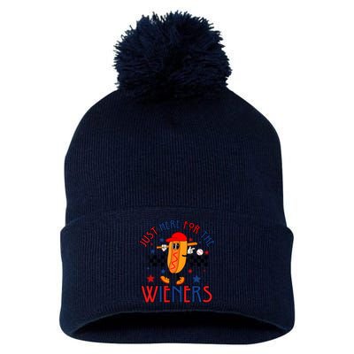 Hot Dog Im Just Here For The Wieners 4Th Of July Pom Pom 12in Knit Beanie