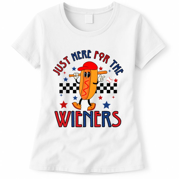 Hot Dog Im Just Here For The Wieners 4Th Of July Womens T-Shirt