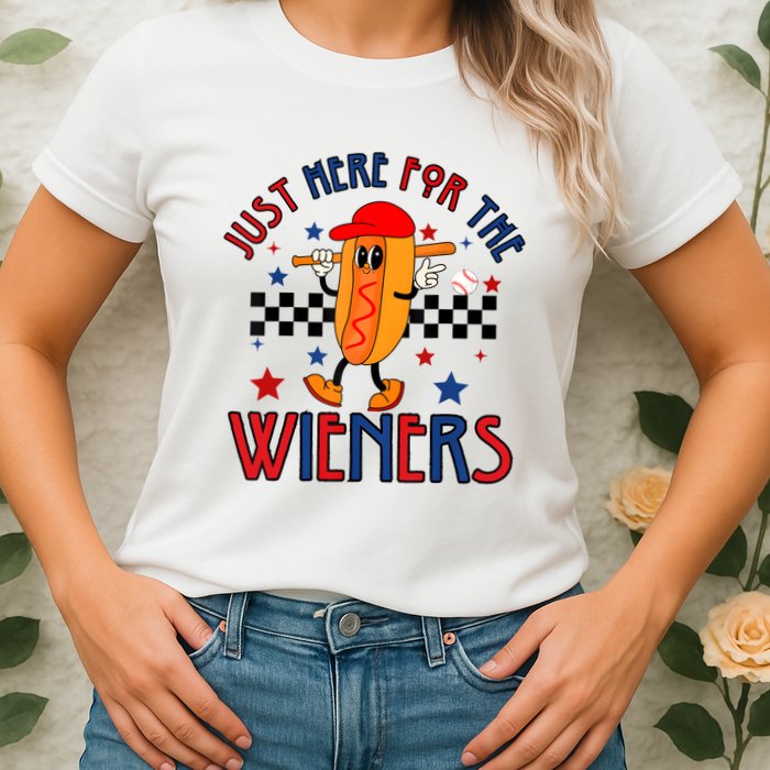 Hot Dog Im Just Here For The Wieners 4Th Of July Womens T-Shirt