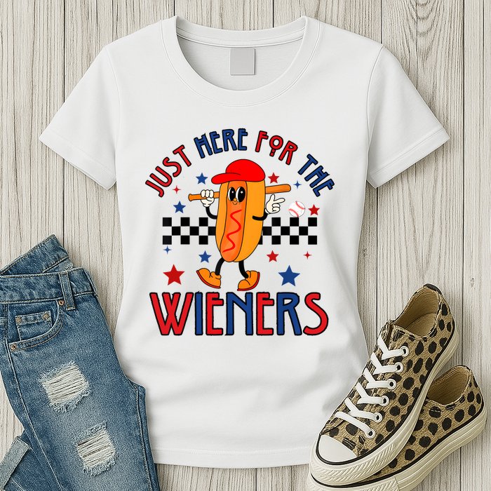 Hot Dog Im Just Here For The Wieners 4Th Of July Womens T-Shirt