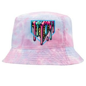 Homeplate Drip Icecream For Softball & Baseball Fans Tie-Dyed Bucket Hat