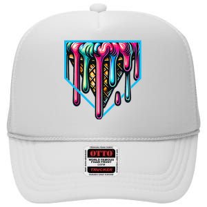 Homeplate Drip Icecream For Softball & Baseball Fans High Crown Mesh Back Trucker Hat