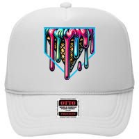 Homeplate Drip Icecream For Softball & Baseball Fans High Crown Mesh Back Trucker Hat