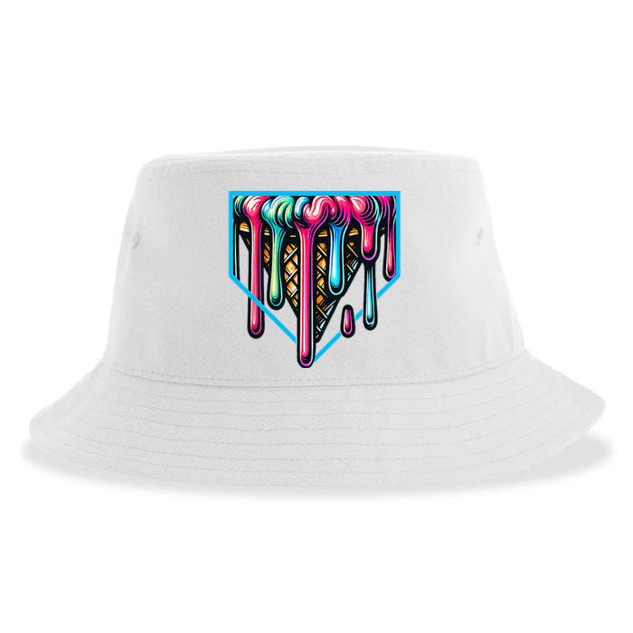 Homeplate Drip Icecream For Softball & Baseball Fans Sustainable Bucket Hat