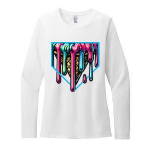 Homeplate Drip Icecream For Softball & Baseball Fans Womens CVC Long Sleeve Shirt