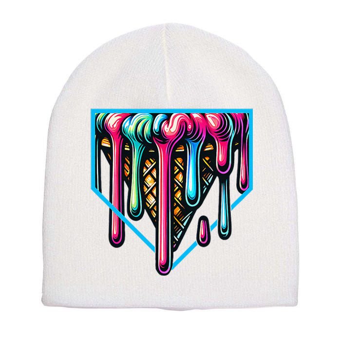 Homeplate Drip Icecream For Softball & Baseball Fans Short Acrylic Beanie