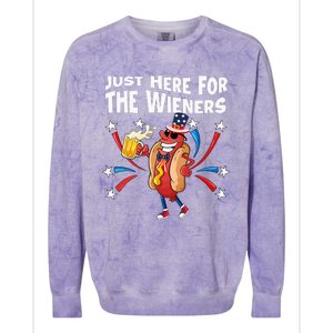 Hot Dog I'm Just Here For The Wieners 4Th Of July Colorblast Crewneck Sweatshirt