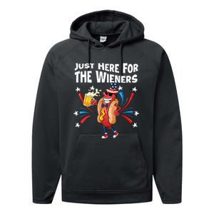 Hot Dog I'm Just Here For The Wieners 4Th Of July Performance Fleece Hoodie