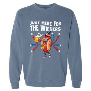 Hot Dog I'm Just Here For The Wieners 4Th Of July Garment-Dyed Sweatshirt