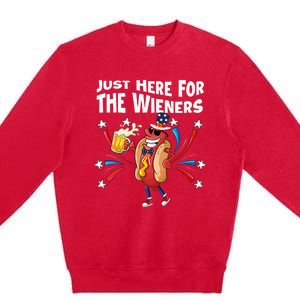 Hot Dog I'm Just Here For The Wieners 4Th Of July Premium Crewneck Sweatshirt