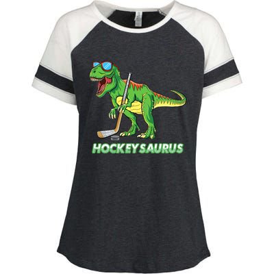 Hockeysaurus Dinosaur Ice Hockey Trex Ice Hockey Premium Enza Ladies Jersey Colorblock Tee