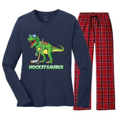 Hockeysaurus Dinosaur Ice Hockey Trex Ice Hockey Premium Women's Long Sleeve Flannel Pajama Set 