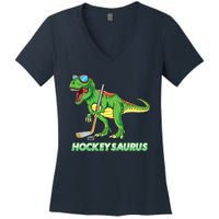 Hockeysaurus Dinosaur Ice Hockey Trex Ice Hockey Premium Women's V-Neck T-Shirt