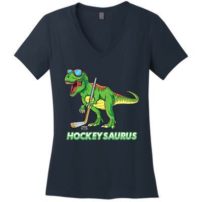 Hockeysaurus Dinosaur Ice Hockey Trex Ice Hockey Premium Women's V-Neck T-Shirt