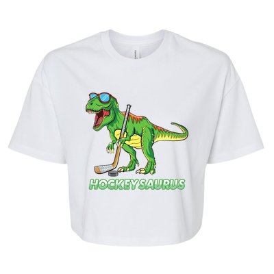 Hockeysaurus Dinosaur Ice Hockey Trex Ice Hockey Premium Bella+Canvas Jersey Crop Tee