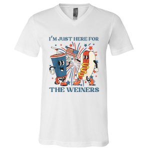 Hot Dog I'm Just Here For The Wieners 4Th Of July V-Neck T-Shirt