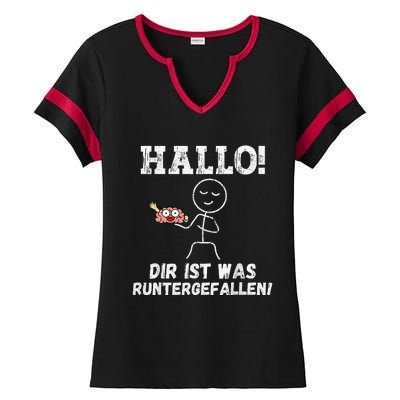 Hallo Dir Ist Was Runtergefallen Lustiges Geschenk Ladies Halftime Notch Neck Tee