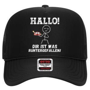 Hallo Dir Ist Was Runtergefallen Lustiges Geschenk High Crown Mesh Back Trucker Hat