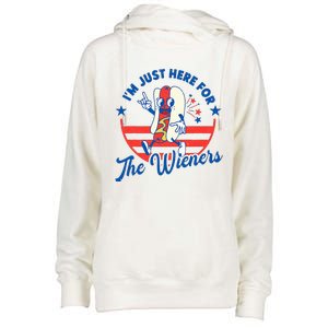 Hot Dog IM Just Here For The Wieners 4th Of July Womens Funnel Neck Pullover Hood