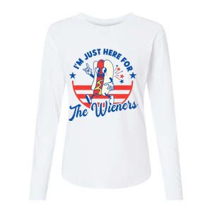 Hot Dog IM Just Here For The Wieners 4th Of July Womens Cotton Relaxed Long Sleeve T-Shirt