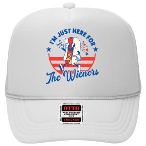 Hot Dog IM Just Here For The Wieners 4th Of July High Crown Mesh Back Trucker Hat