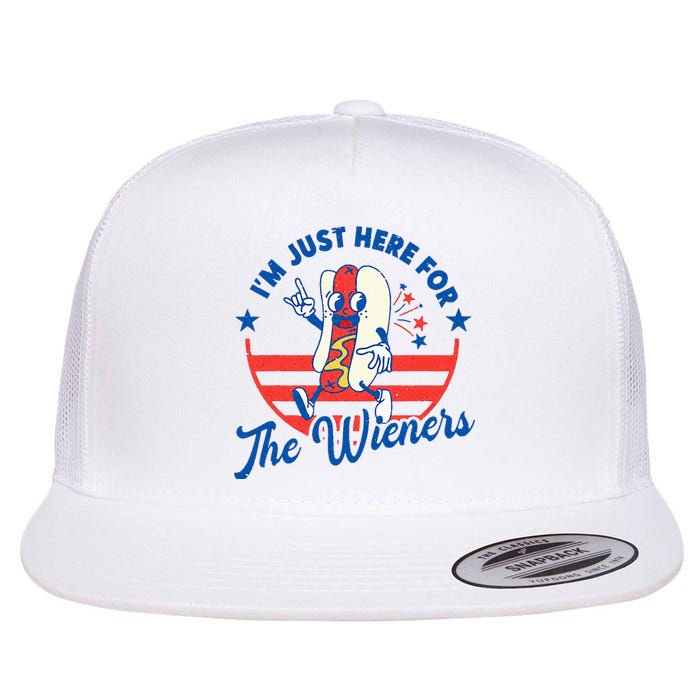 Hot Dog IM Just Here For The Wieners 4th Of July Flat Bill Trucker Hat