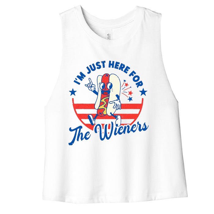 Hot Dog IM Just Here For The Wieners 4th Of July Women's Racerback Cropped Tank