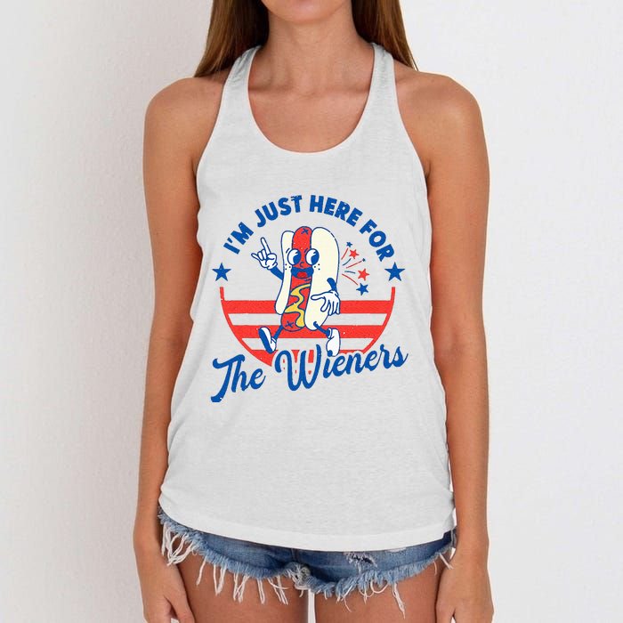 Hot Dog IM Just Here For The Wieners 4th Of July Women's Knotted Racerback Tank