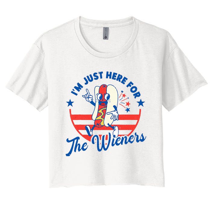 Hot Dog IM Just Here For The Wieners 4th Of July Women's Crop Top Tee