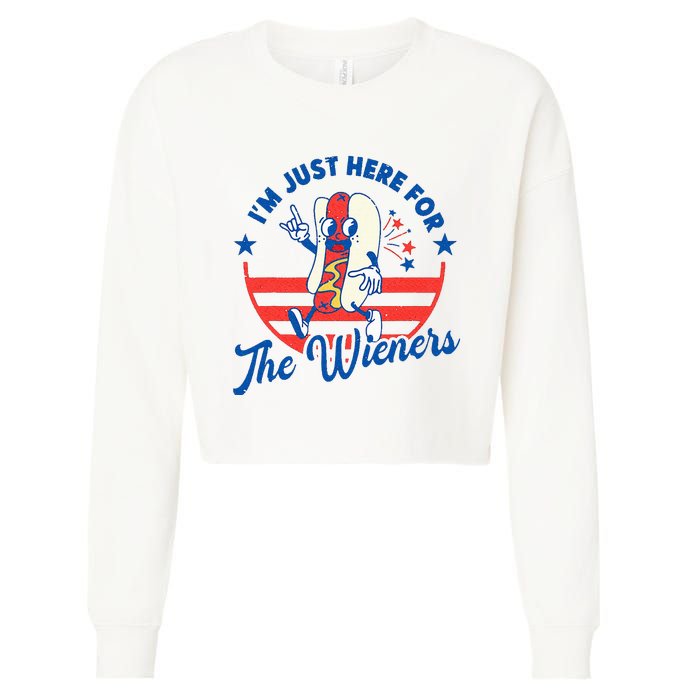 Hot Dog IM Just Here For The Wieners 4th Of July Cropped Pullover Crew