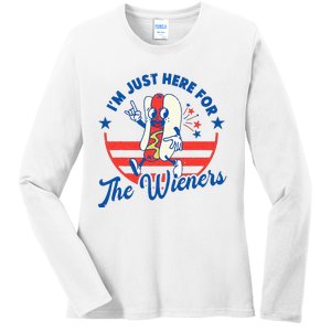 Hot Dog IM Just Here For The Wieners 4th Of July Ladies Long Sleeve Shirt