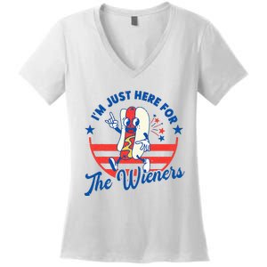 Hot Dog IM Just Here For The Wieners 4th Of July Women's V-Neck T-Shirt