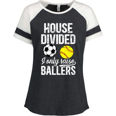 House Divided I Only Raise Ballers Soccer Softball Dad Funny Gift Enza Ladies Jersey Colorblock Tee