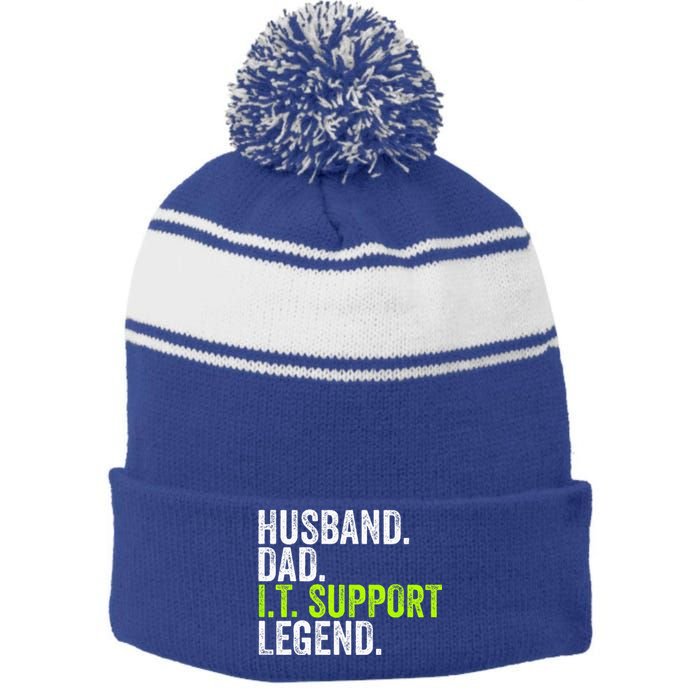 Husband Dad I.T. Support Legend Network Admin Funny Office Stripe Pom Pom Beanie