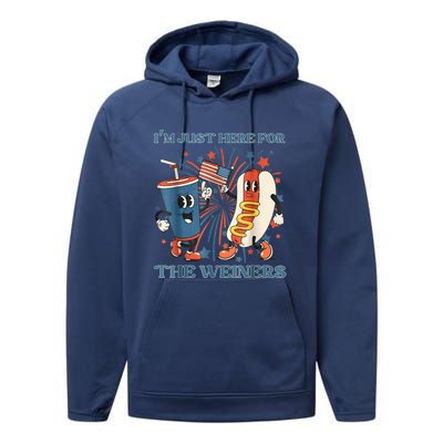 Hot Dog Im Just Here For The Wieners 4Th Of July Performance Fleece Hoodie