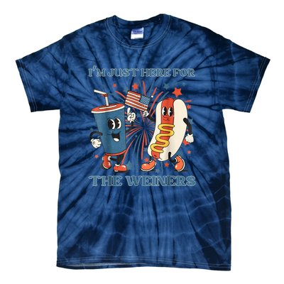 Hot Dog Im Just Here For The Wieners 4Th Of July Tie-Dye T-Shirt