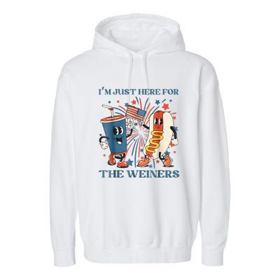 Hot Dog Im Just Here For The Wieners 4Th Of July Garment-Dyed Fleece Hoodie