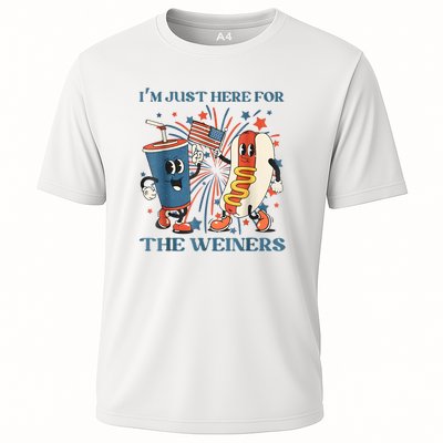 Hot Dog Im Just Here For The Wieners 4Th Of July Cooling Performance Crew T-Shirt