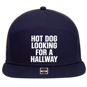 Hot Dog Looking For A Hallway Fast Food Funny 7 Panel Mesh Trucker Snapback Hat