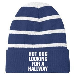 Hot Dog Looking For A Hallway Fast Food Funny Striped Beanie with Solid Band