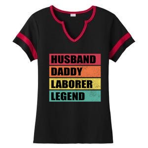 Husband Daddy Laborer Legend Retro Fathers Day Cool Gift Ladies Halftime Notch Neck Tee