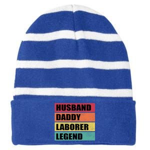 Husband Daddy Laborer Legend Retro Fathers Day Cool Gift Striped Beanie with Solid Band