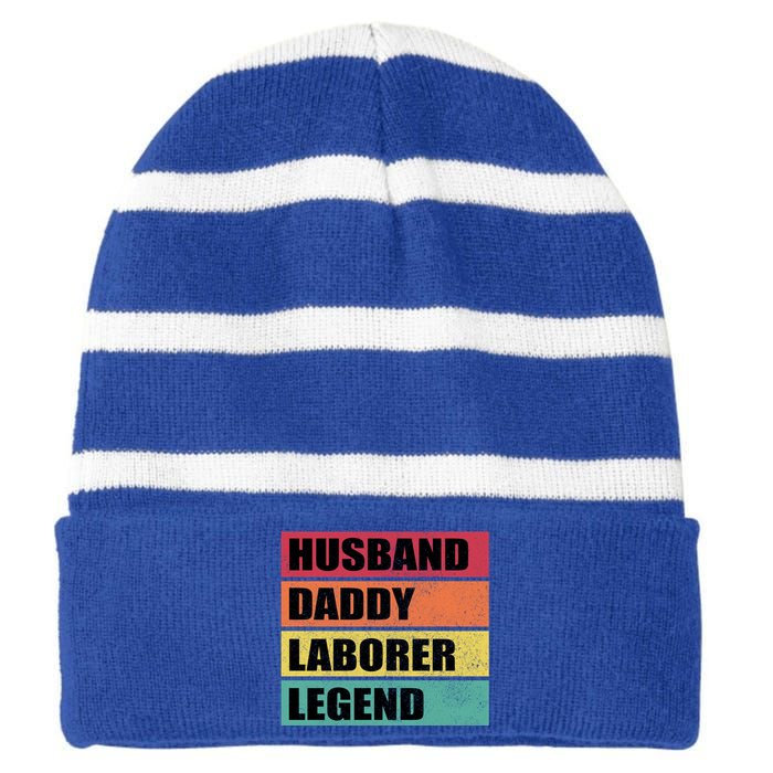 Husband Daddy Laborer Legend Retro Fathers Day Cool Gift Striped Beanie with Solid Band