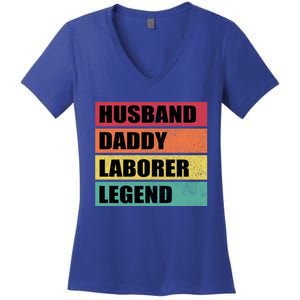 Husband Daddy Laborer Legend Retro Fathers Day Cool Gift Women's V-Neck T-Shirt