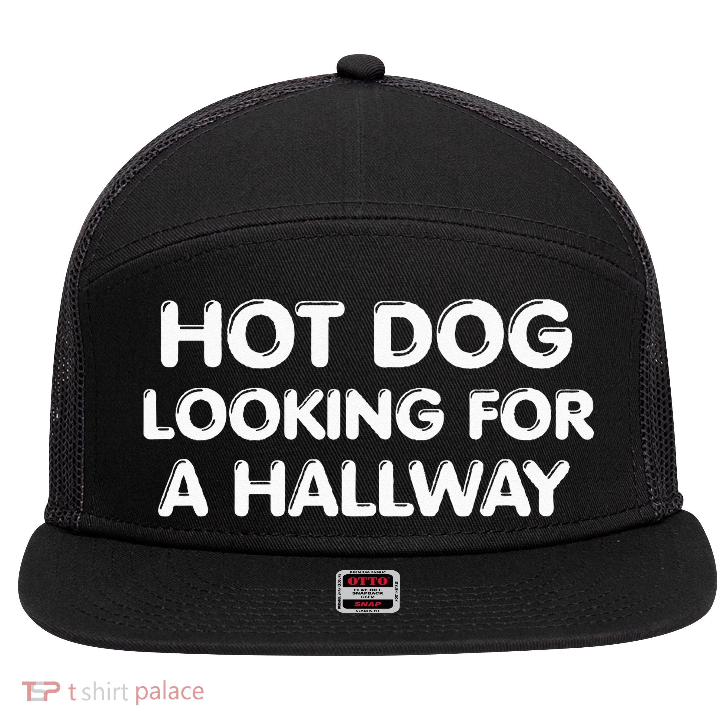 Hot Dog Looking For a Hallway Funny 7 Panel Mesh Trucker Snapback Hat